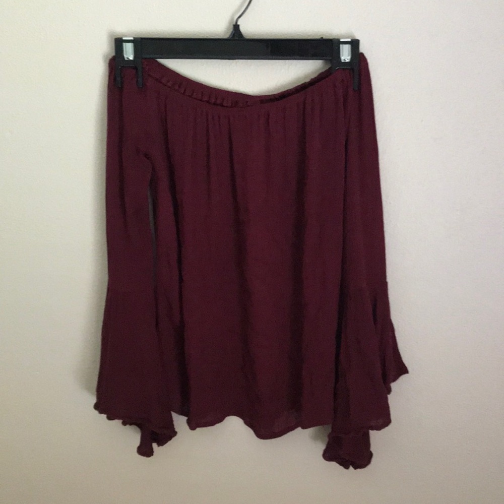 Super cute burgundy off the shoulder top